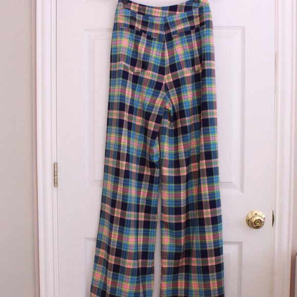 GRLFRND Loren Plaid Wide Leg Pants Blue Pink Size Small Pockets - Picture 7 of 10